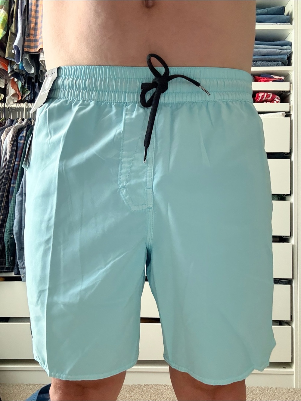 Volcom Men's Aqua Swim Trunks with Black Drawstring 17”